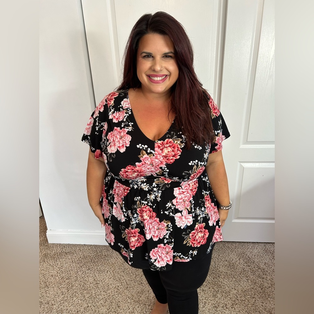 Torrid Black and Pink Floral Top